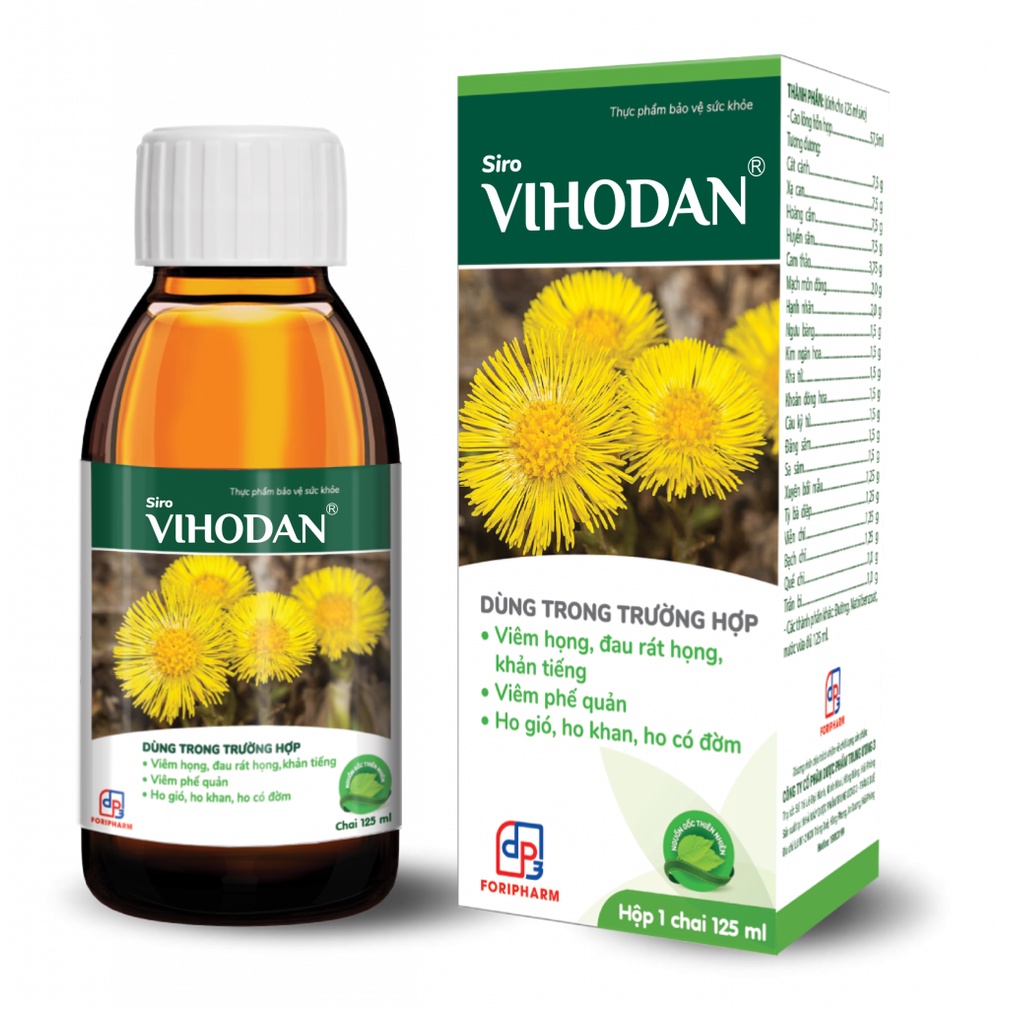 SIRO VIHODAN Giảm Các Triệu Chứng Ho, Đau Rát Họng - 125ML