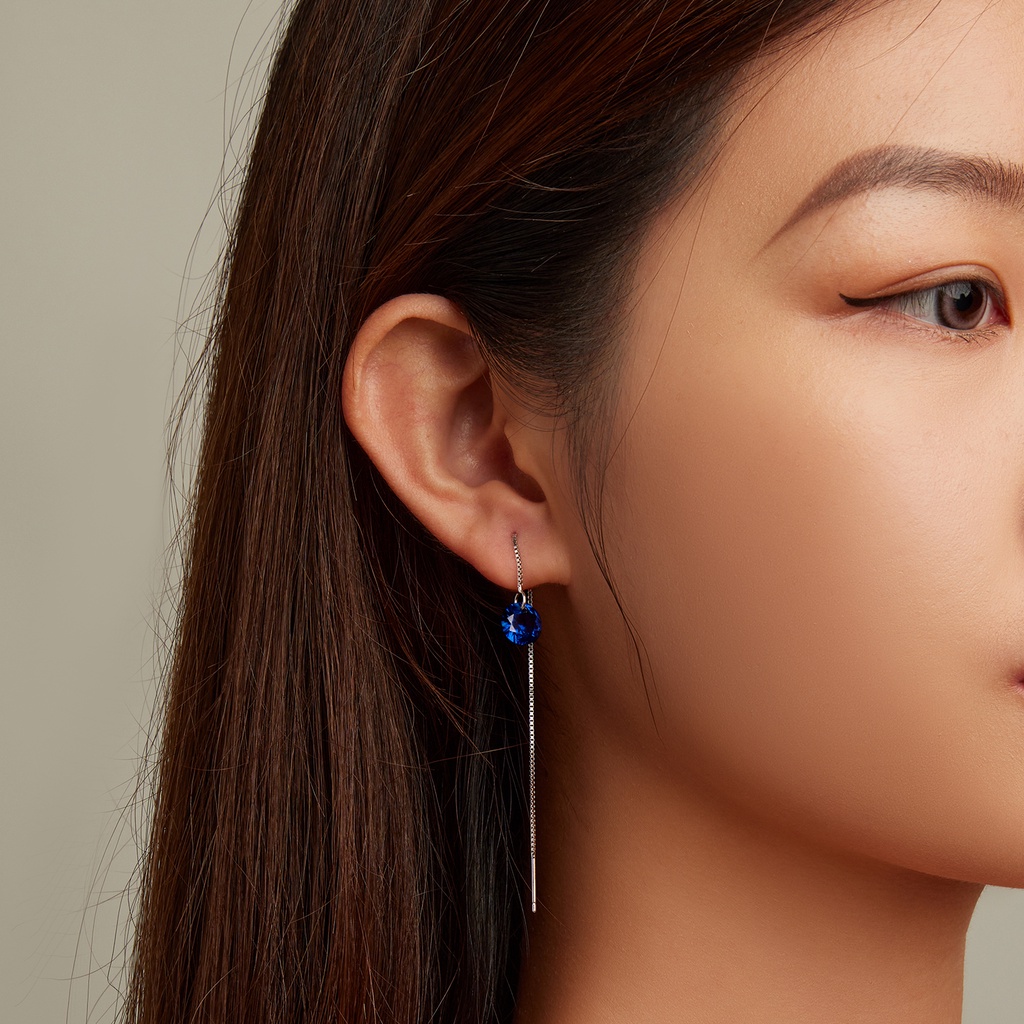 BAMOER 1 Đôi Bông Tai bạc 925 Đính Đá Zircon Xanh Thời Trang