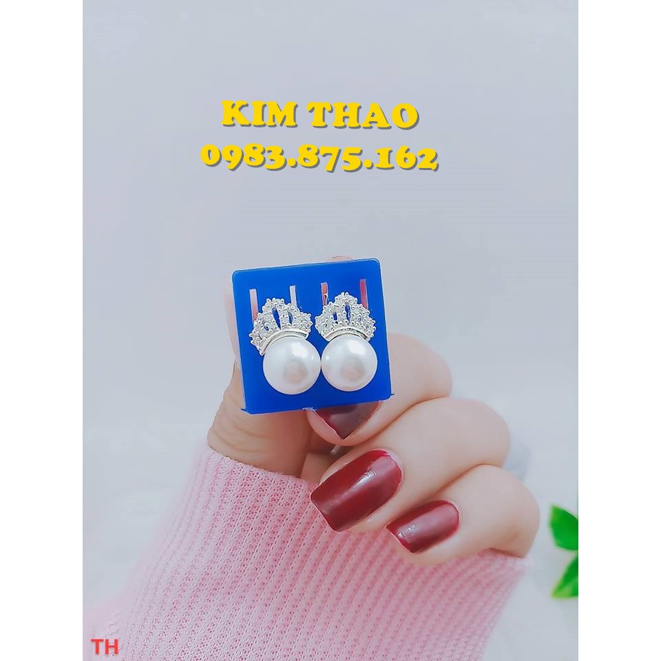 Bông tai vương miện bạc chai