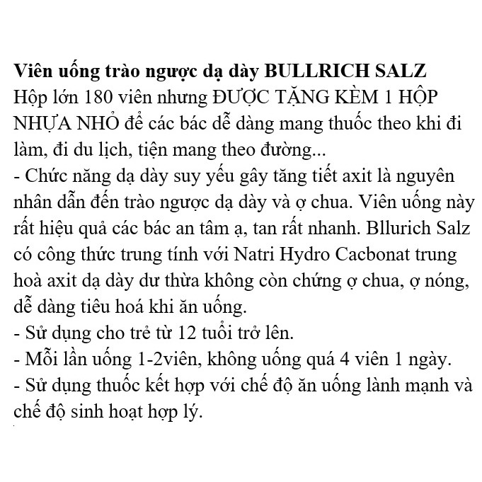 [ Sỉ , lẻ ] Viên uống  trào ngược dạ dày BULLRICH SALZ - Hàng Đức