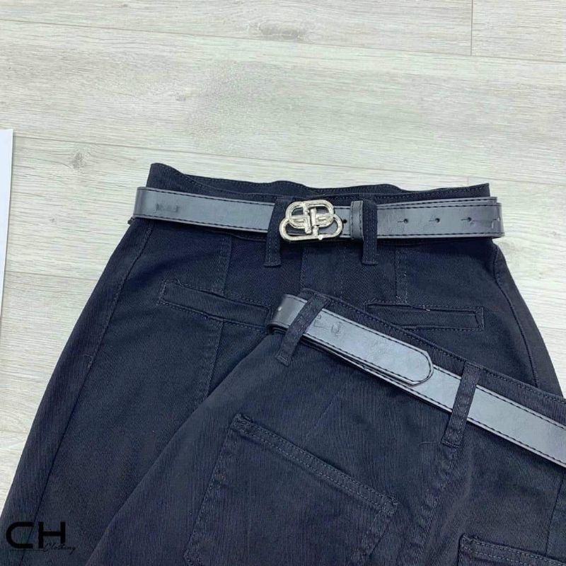 Chân váy jeans dài xẻ kèm đai chữ B hàng QCL1