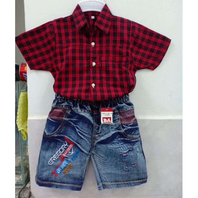 Set quần Jean áo sơ mi bé trai