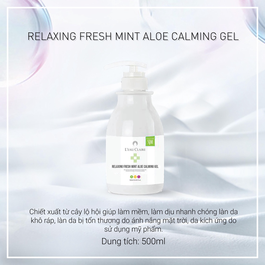 Gel dưỡng da lô hội bạc hà cấp ẩm &amp; phục hồi da L'eau Claire Relaxing Fresh Mint Aloe Calming 500ml