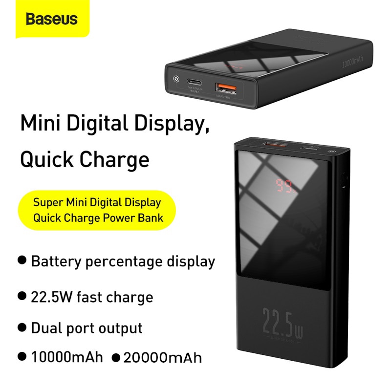 Pin Sạc Dự Phòng Baseus BJ02 Màn Hình LED 10000mAh USB Type C PD QC 3.0 20000mAh Dành