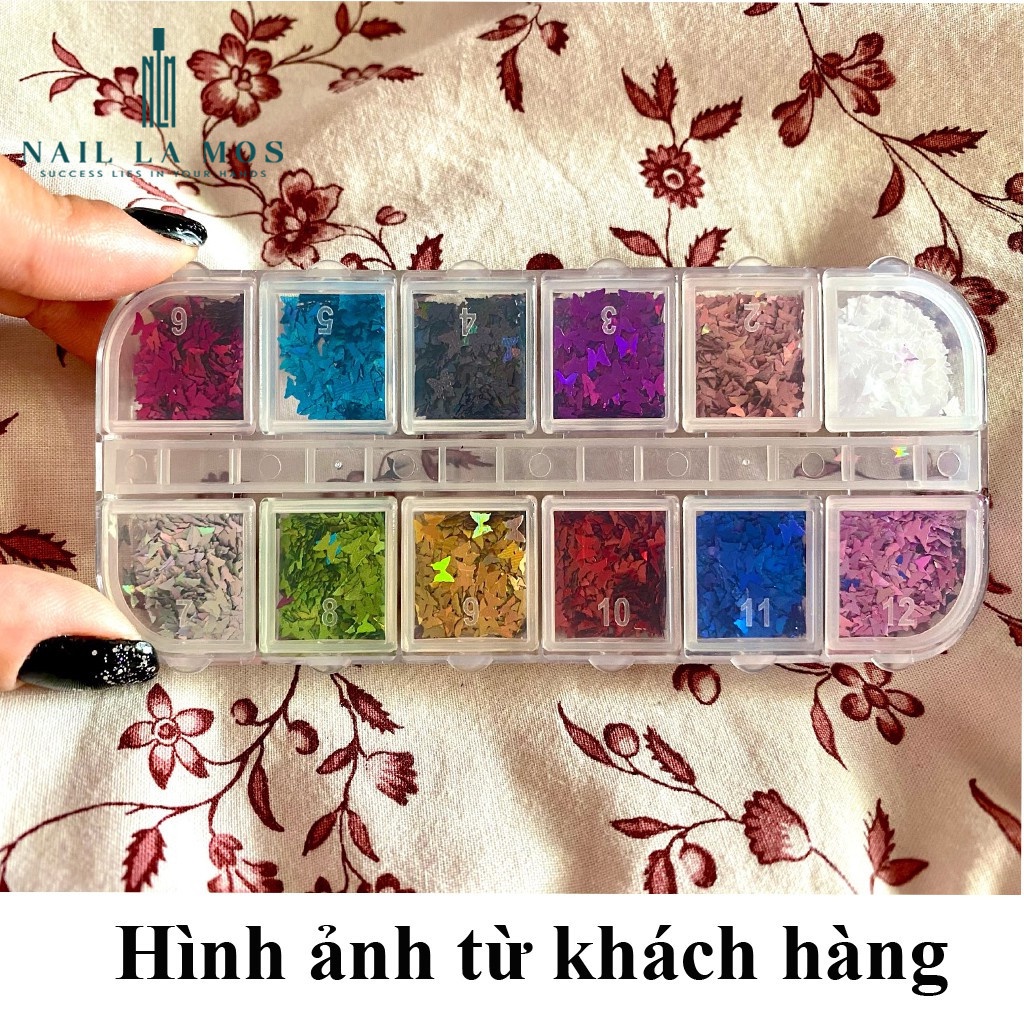 Set 12 ô nhũ bướm lấp lánh rất sáng đắp ẩn gel phong cách Hàn Nhật