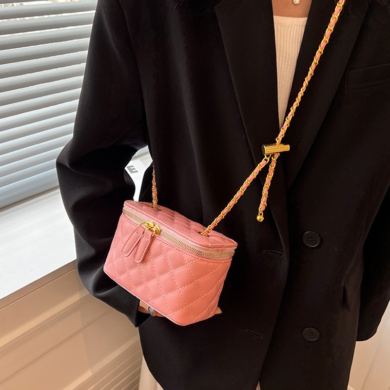 Túi đeo vai IELGY hình vuông cỡ nhỏ họa tiết hình thoi phối dây xích thời trang dành cho nữ