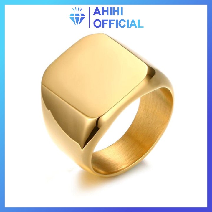 Nhẫn nam titan thời trang rẻ đẹp kiểu mặt trơn vuông to inox cao cấp thép không gỉ ahihi.official màu mạ vàng PTNNA24