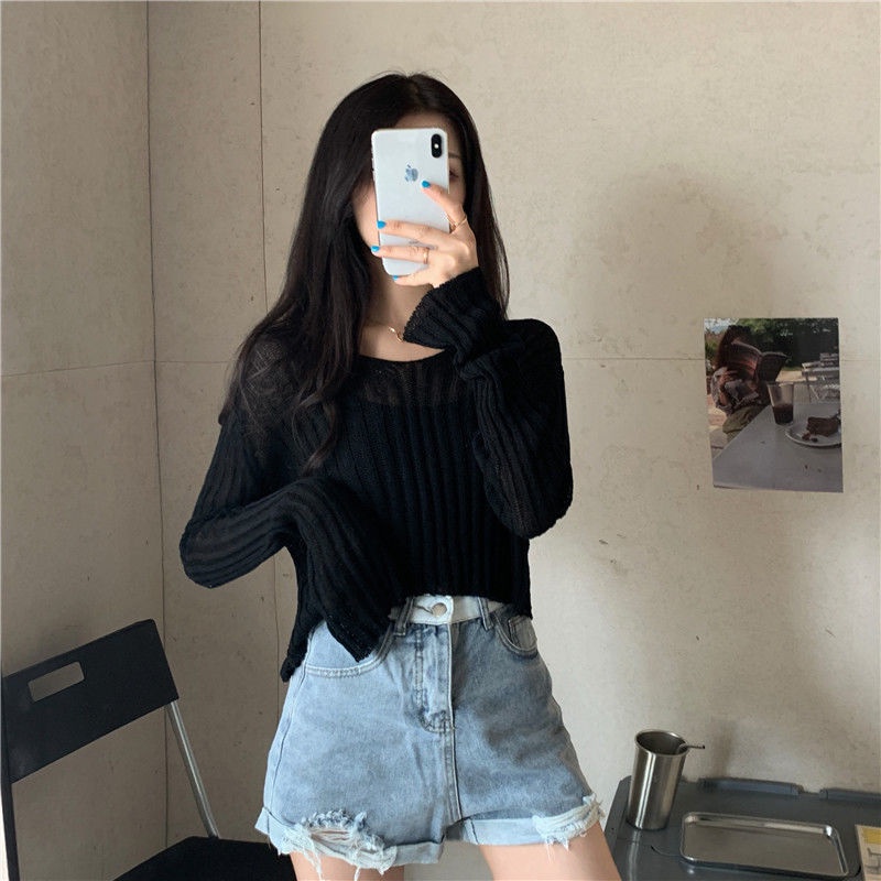 Jiashucheng Áo Len Tay Dài Cổ Chữ V Màu Sắc Kẹo Ngọt Phong Cách Hàn Quốc Dễ Phối Đồ Cho Nữ