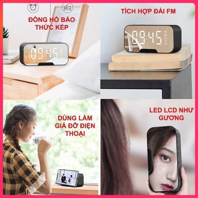 Loa Bluetooth G10 Plus Âm Thanh Tuyệt Vời Kiêm Đồng Hồ Báo Thức Màn Hình Hiển Thị LED Nghe Đài FM RADIO