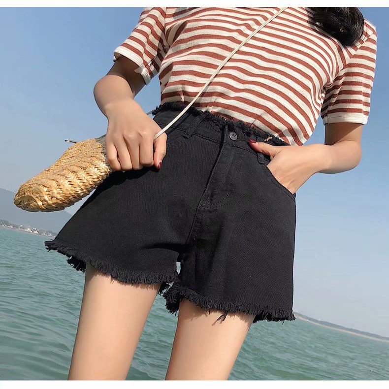 Quần Short Denim Lưng Cao Dáng Rộng Phong Cách Hàn Quốc Thời Trang Mùa Hè 4 Màu Sắc Chọn Lựa Dành