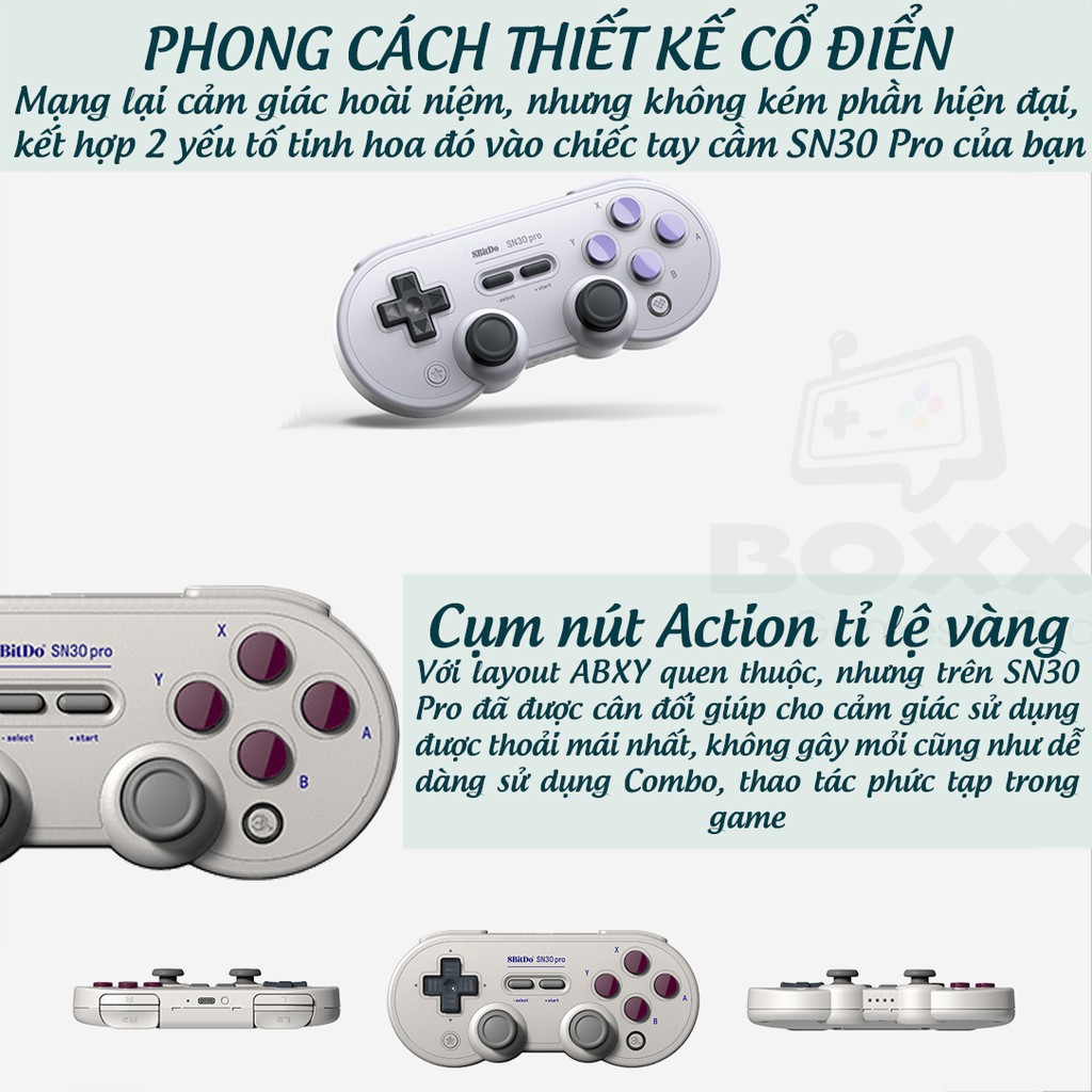 Tay cầm chơi game bluetooth 8Bitdo SN30 Pro SN Edition cho Nintendo Switch, Windows, Điện thoại