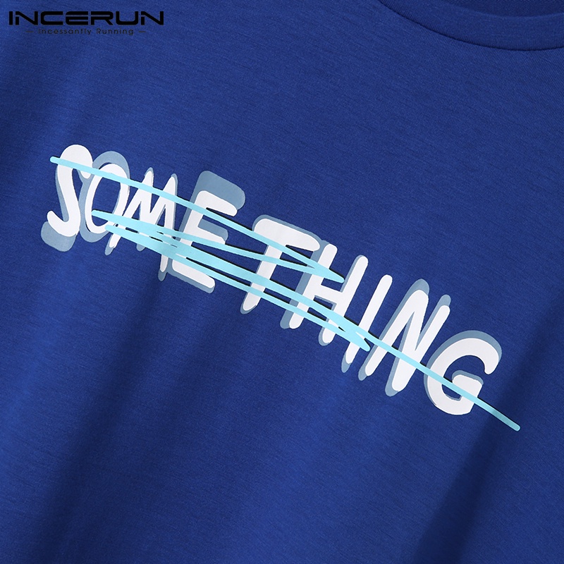 Áo thun INCERUN cổ tròn tay ngắn in họa tiết 3 màu sắc đơn giản cho nam