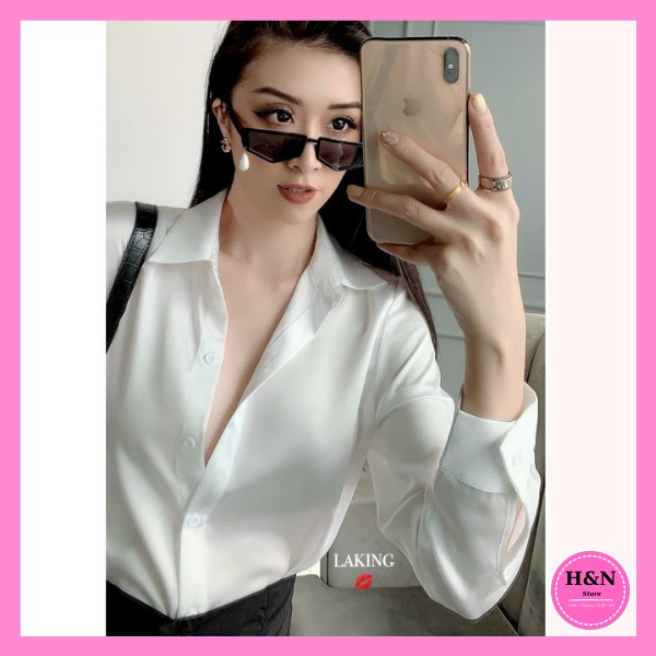 Áo sơ mi nữ form rộng trắng công sở đi làm đi học chất lụa mềm mịn HN CLothing A5