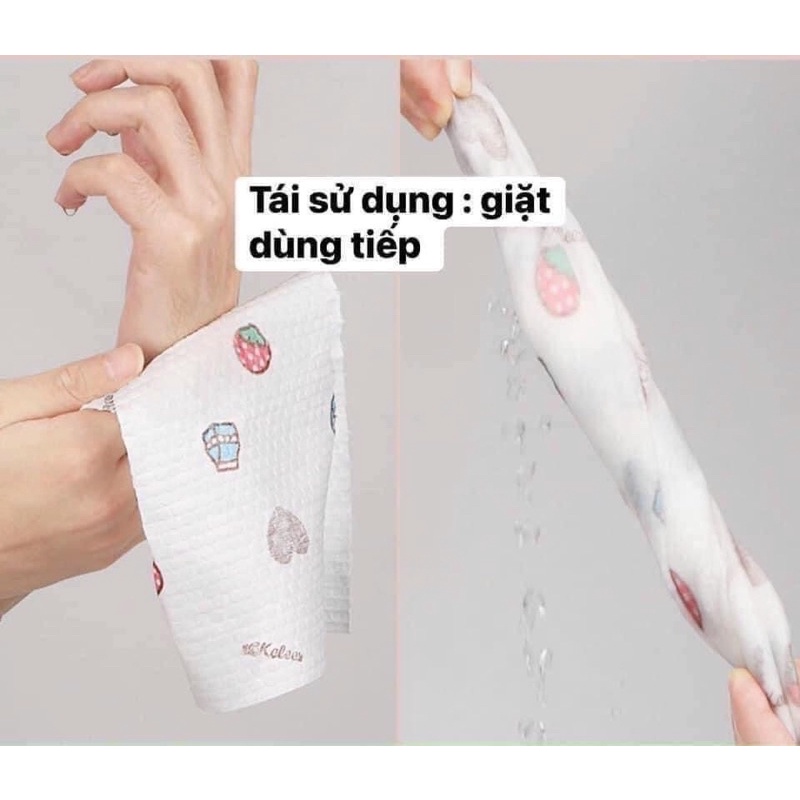 [HCM] Cuộn 100 giấy lau đa năng màu hoạ tiết dễ thương, có thể giặt tái sử dụng siêu tiết kiệm