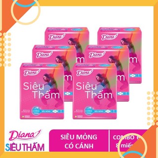 Bộ 6 gói Băng vệ sinh Diana siêu thấm siêu mỏng cánh gói 8 miếng