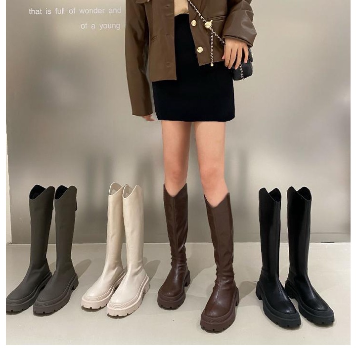 Giày Bốt Cổ Cao Màu Khaki Phong Cách Thời Trang Mới 2022