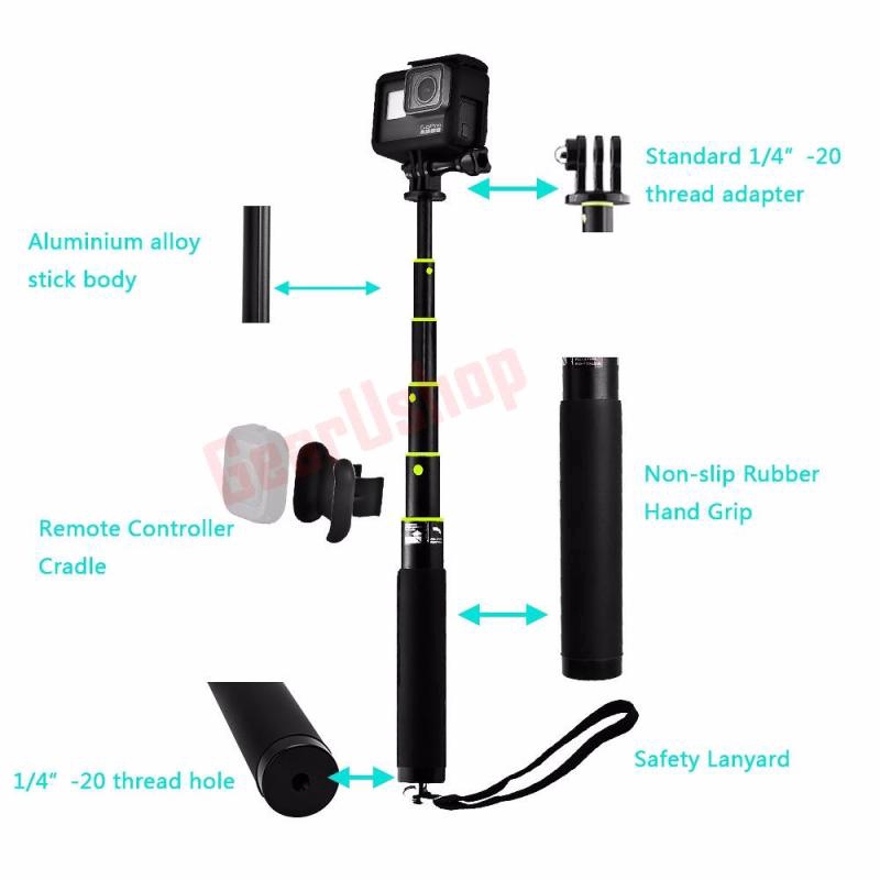 Bộ gậy chụp hình selfie một chân kiêm giá ba chân kéo dài điều chỉnh kèm đầu lắp cho GoPro Hero 7 6 5 4 DJI OSMO đen
