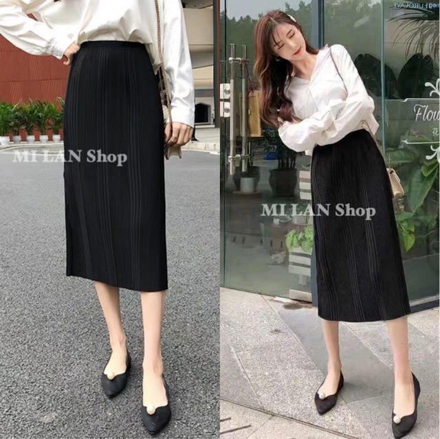 Chân váy xếp li dáng dài style Hàn | BigBuy360 - bigbuy360.vn