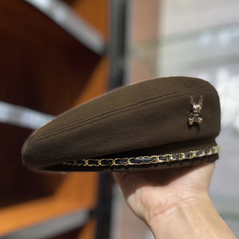 Mũ nồi len phối dây xích phong cách thời trang thu đông Hàn Quốc cho nữ