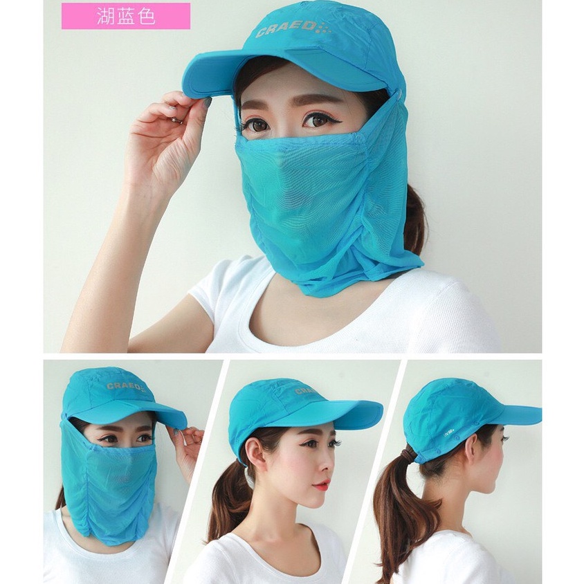 Mũ Lưỡi Trai Chống Nắng Kèm Khẩu Trang, Nón Che Nắng Đầu, Mặt và Cổ 3 Trong 1 Có Thể Gấp Gọn