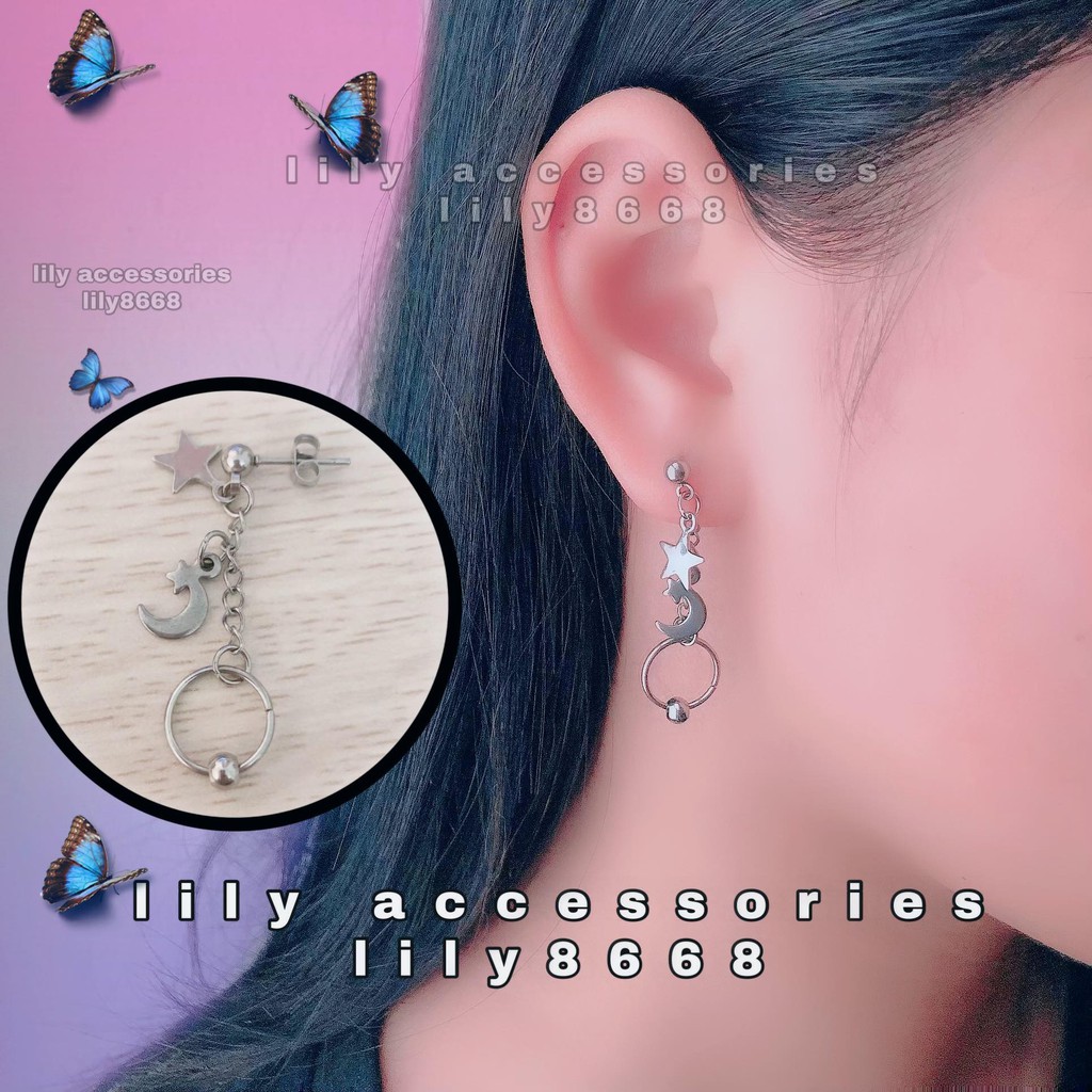 Moon Star Earring khuyên tai titan trăng sao không gỉ không đen không dị ứng cho nam nữ Uniex BTS