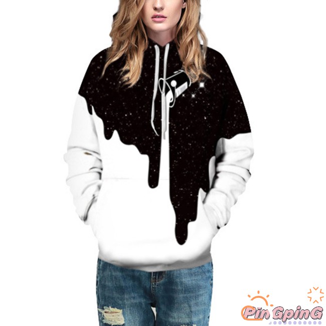 Printing Sweatshirt Chic Hooded Long Sleeve Tops Couples Cup White Digital 3D Unisex Milk Black