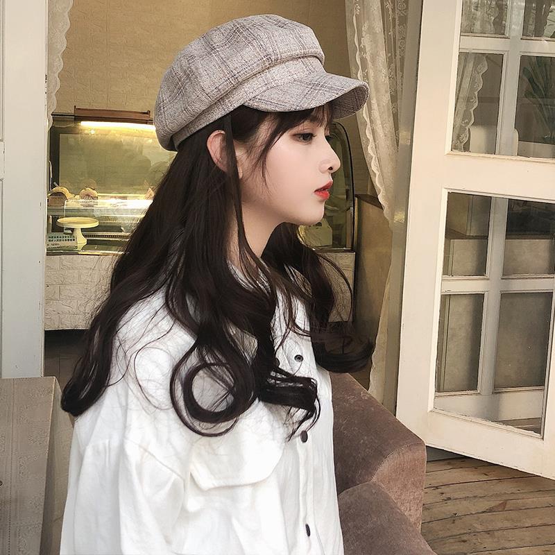 Mũ beret mềm mại họa tiết caro phong cách Nhật Bản thời trang thu đông