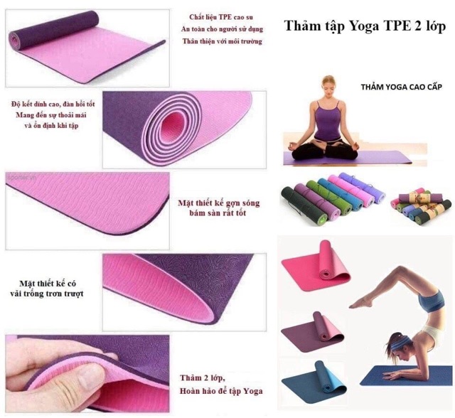 Thảm tập yoga 2 lớp chống trơn trượt kích thước 183 x 61cm