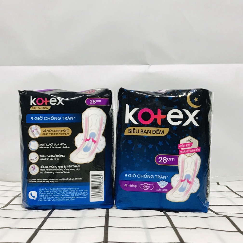 Băng Vệ Sinh Kotex Siêu Ban Đêm Có Cánh 28cm