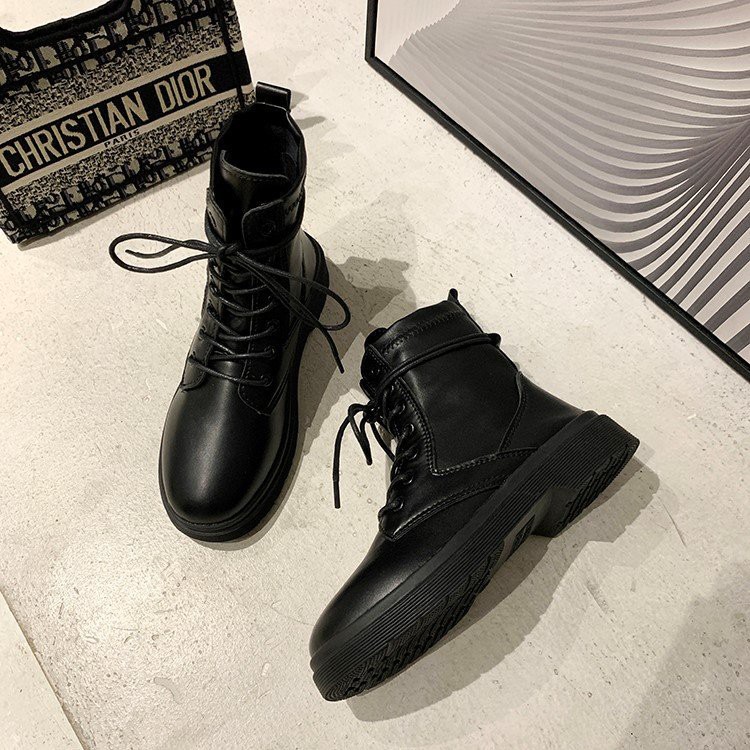 Giày bốt nữ Martin cổ thấp 💥BÁN CHẠY - GIÁ RẺ💥 giày bốt đen nữ phong cách Ulzzang đế cao 2cm | BigBuy360 - bigbuy360.vn