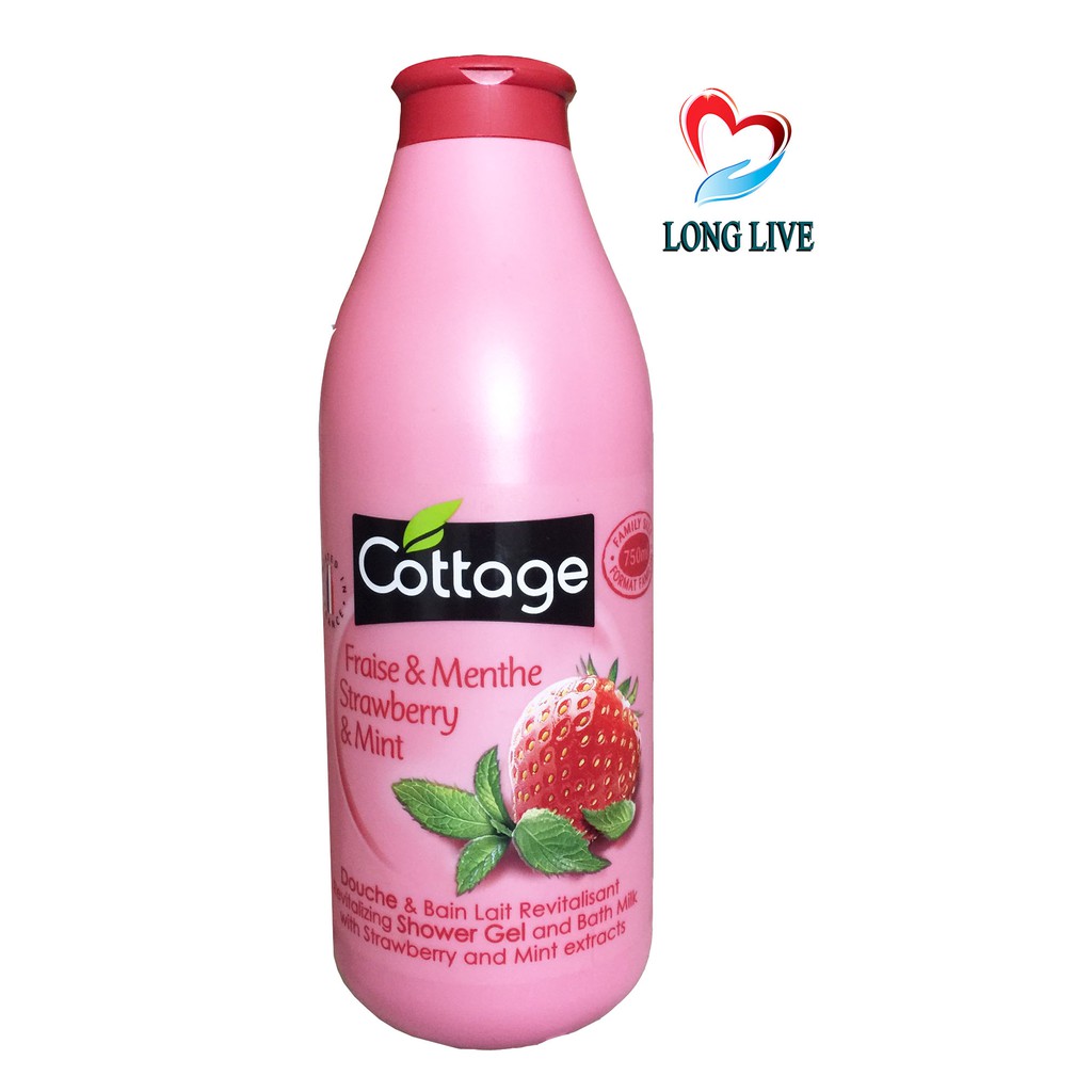 Sữa tắm Cottage Fraise &amp; Menthe Strawberry &amp; Mint 750ml (Dâu Tây Bạc Hà)