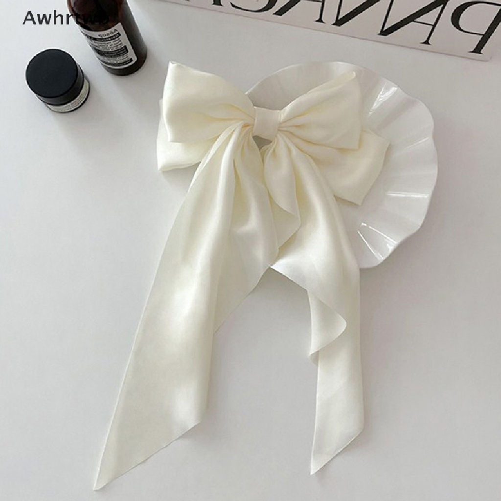 Kẹp Tóc Hình Nơ Ruy Băng Bằng Satin Màu Đỏ Phong Cách Retro Mới