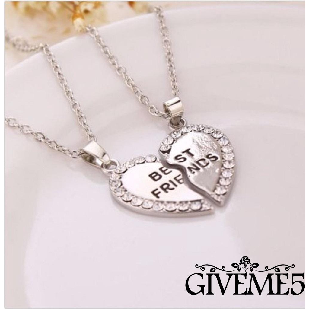 Dây chuyền tình bạn mặt trái tim đôi khắc chữ Best Friend Forever đính đá