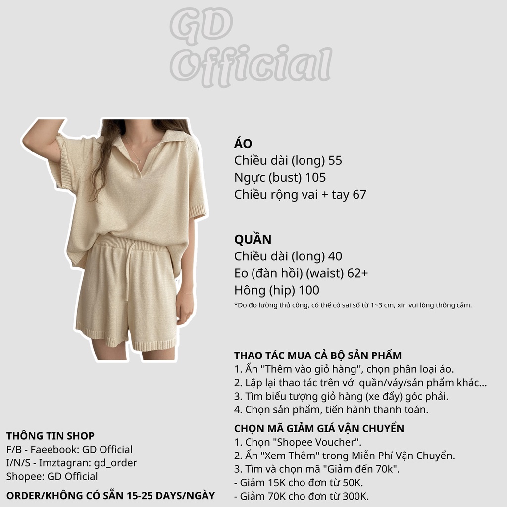 N4|Set bộ thể thao, mặc nhà mùa hè gồm áo và quần short ngắn len tăm dáng rộng GD Official