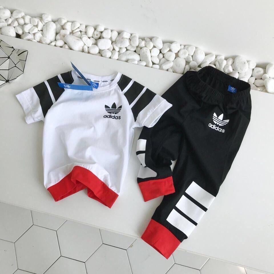 Bộ Đồ 2 Món Áo Thun Cotton Tay Ngắn Cổ Tròn + Quần Short In Logo Adidas Thời Trang Cho Bé 2-13 Tuổi