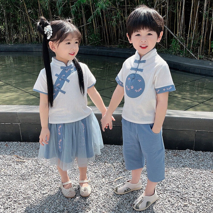 Bộ Đồ Hán Phục Bằng Cotton Lanh Phong Cách Trung Hoa Cổ Điển Thời Trang Mùa Hè Cho Bé