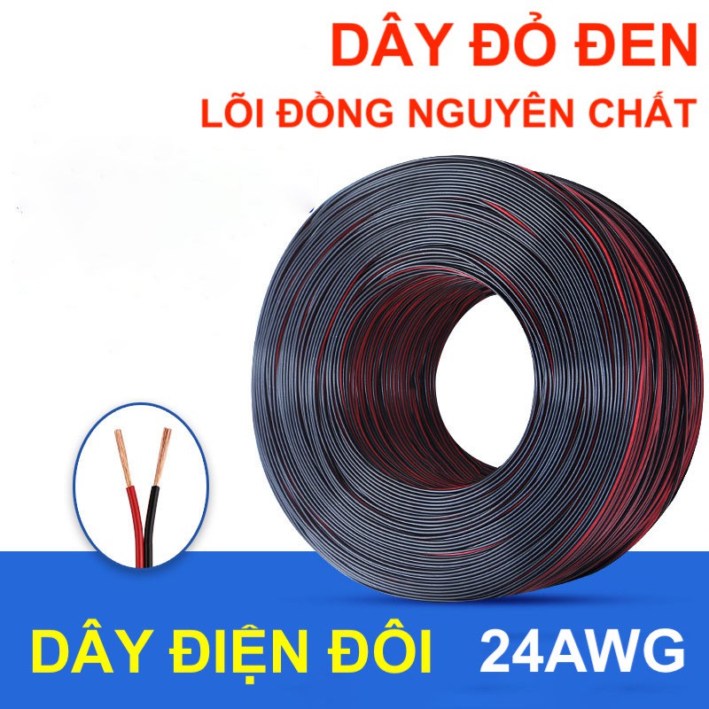 10 mét dây điện đôi 24AWG đồng nguyên chất vuông đen đỏ lõi 2 x 0.2mm - LK0192