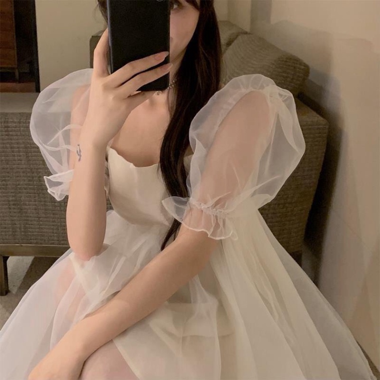 Váy Nữ, Váy Babydoll Voan Tay Phồng Style Tiểu Thư Công Chúa, Vải Voan Tơ 2 Lớp Tay Phồng | BigBuy360 - bigbuy360.vn