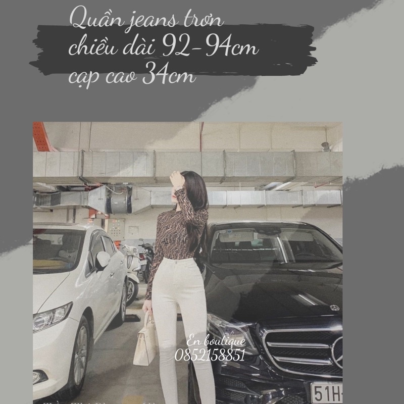 Quần jens nữ trắng cạp cao, quần bò nữ skinny ôm dáng chất dày dặn co giãn