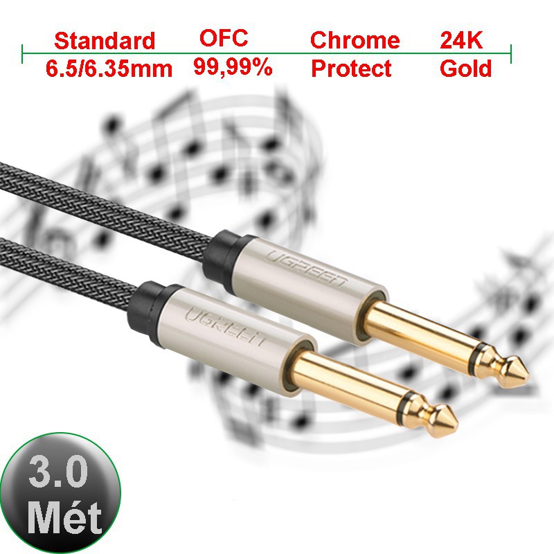 [Mã ELHACE giảm 4% đơn 300K] Cáp âm thanh 6.35mm-6.35mm Cao Cấp mạ vàng Ugreen 10639 10640 AV128