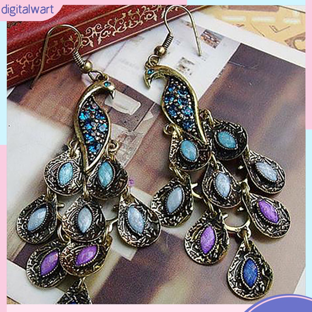 Khuyên tai hình con công đính đá cổ điển cho nữ