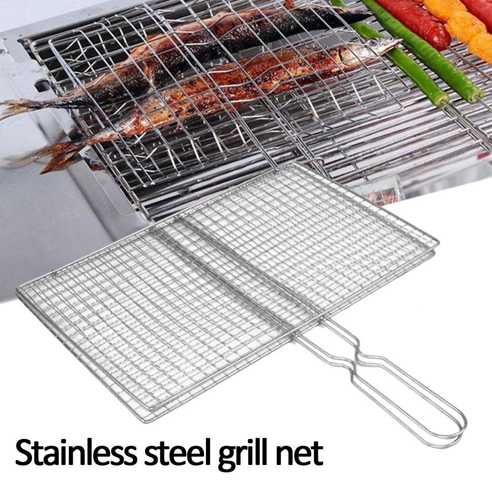 Tấm lưới nướng bbq kẻ ô vuông chống dính có tay cầm tiện dụng kích thước 35 * 19 /40 * 21.5 cm