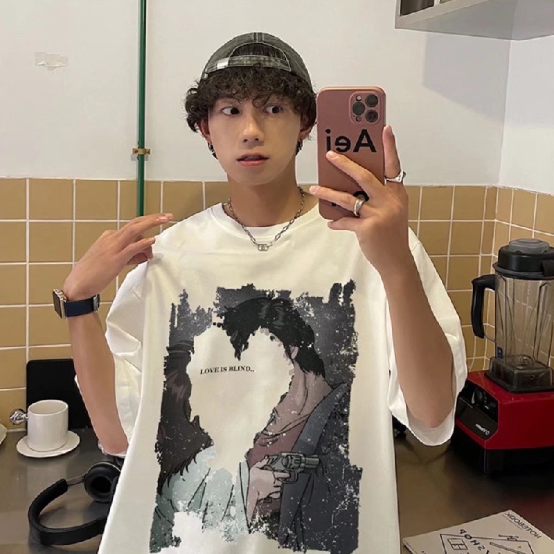 Áo Thun Ngắn Tay Form Rộng Phong Cách Hàn Quốc Dành Cho Nam