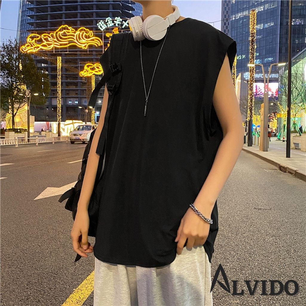Áo thun TANKTOP basic Unisex ALVIDO - Basic Tee mùa hè phông trơn nam nữ Oversize form rộng đường phố Hàn Quốc