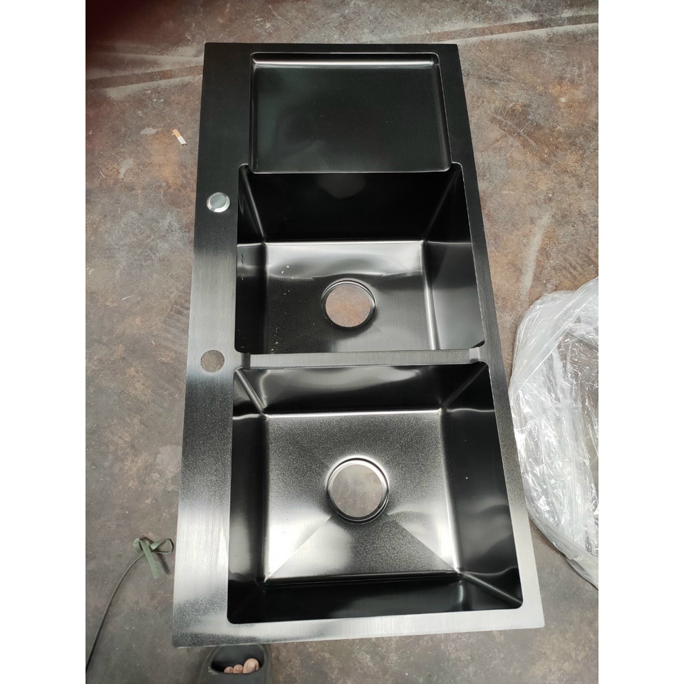 Chậu rửa chén bát hai hố có bàn Schmidt phủ nano đen, bồn rửa bát nhập khẩu nguyên chiếc-Hàng chính hãng