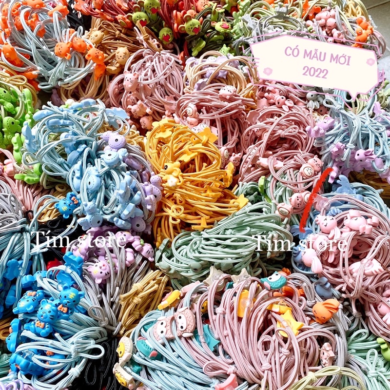 Set 30-50 dây thun cột tóc gắn charm hoạt hình TÍM STORE phụ kiện tóc nữ phong cách dễ thương mẫu mới 2022