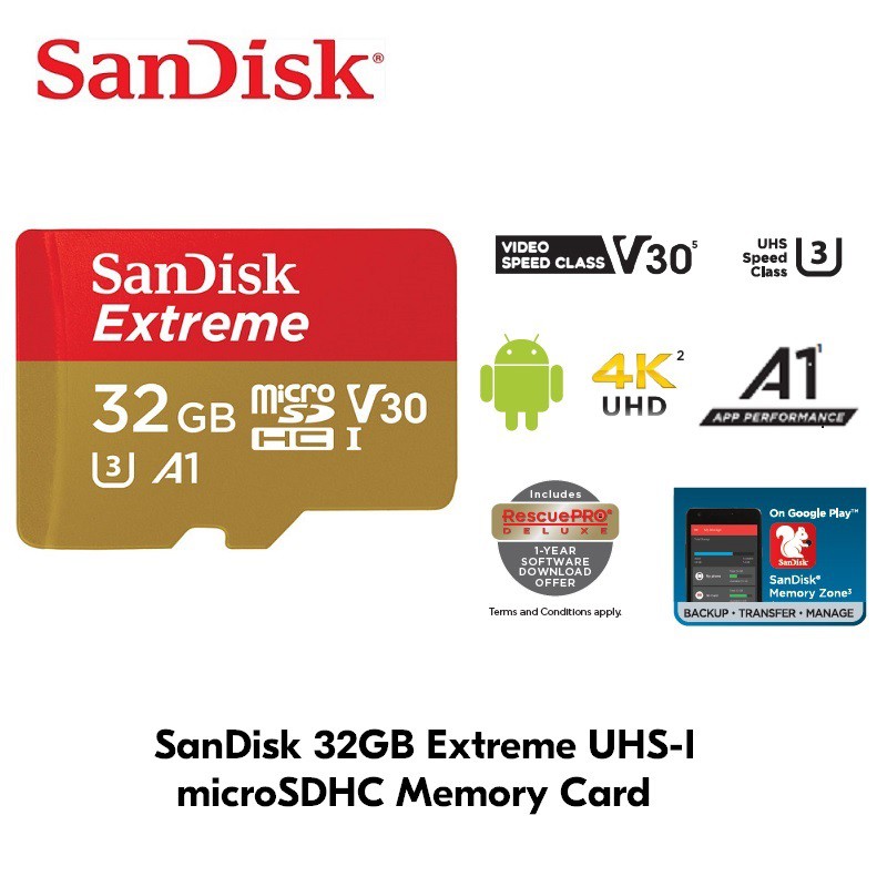 Thẻ Nhớ MicroSDHC SanDisk Extreme 32GB 667X A1 V30 UHS-I U3 100MB/s - No Adapter (Vàng)