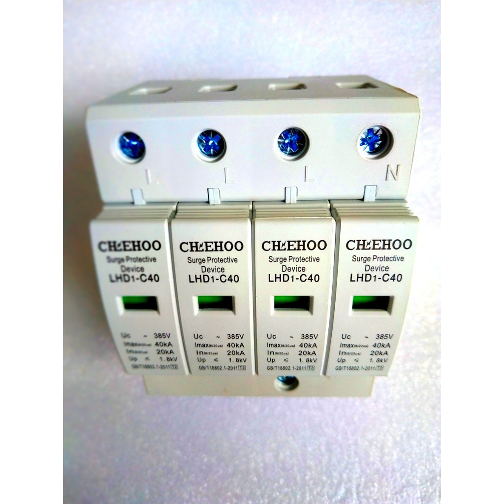 Cắt sét cắt lọc sét AC 3 pha 20kA 40kA 380VAC 400VAC bảo vệ PLC relay trung gian, biến tần, màn hình cảm ứng HMI