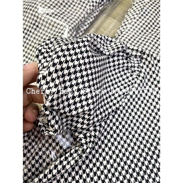 Đầm tay phồng kẻ Zik Zak vải cotton xuất dư xịn cho bé gái từ 1,5y đến 10y