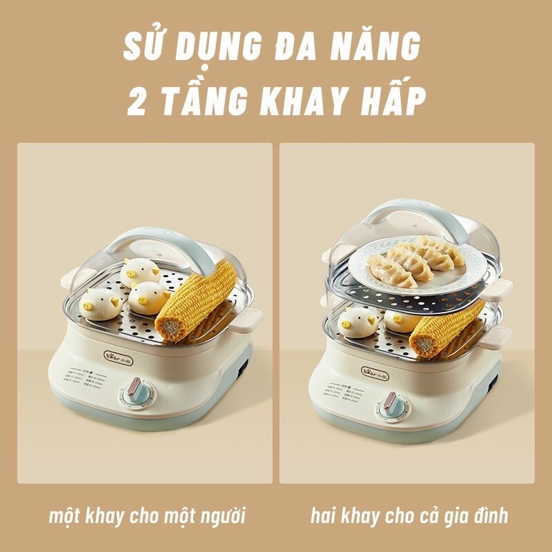 Nồi hấp hai tầng đa năng Bear dung tích 6l khay hấp inox